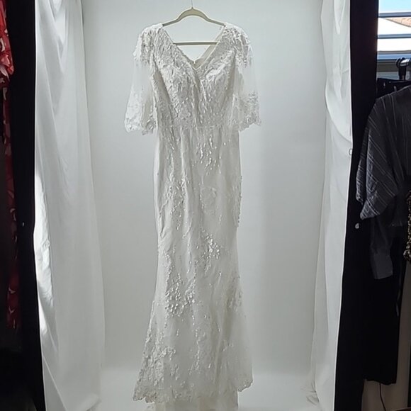 Liz Simon Designed in Calagary Kasey Ivory Wedding Dress with Train SZ 10 - Picture 6 of 15